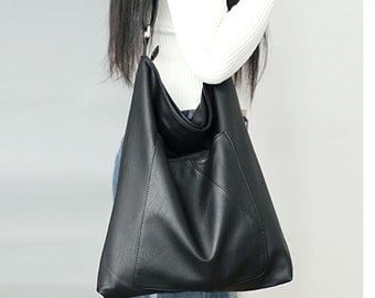 Casual black tote bag Vintage Pu bag Classic Everyday Leather bag Birthday gift Shoulder Bag Shopping Bag