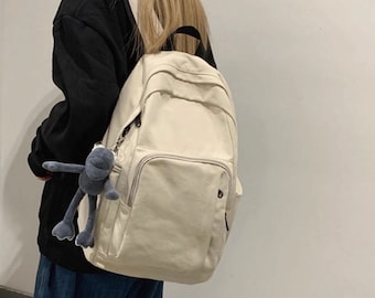 Große Kapazität Vintage Canvas Rucksack Umweltfreundlich Mehrere Taschen Gepäcktasche für Frauen Alltagstasche Schultasche mit Puppe Geschenk für Sie