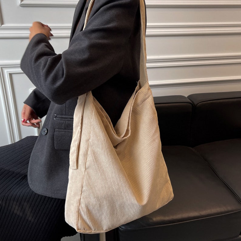 Tote Bag Corduroy Bag Everyday Crossbody Travel Vintage Eco Friendly Shoulder Bag for Women Gift for Her image 3