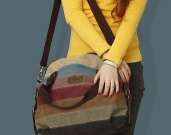 Toile de coton Colorblock sac de base sac de tous les jours voyage grand sac à bandoulière coloré lavable pour les femmes sangle réglable cadeau