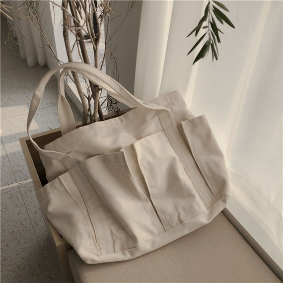Woherb Women's Double Pocket Canvas Bag Fashion Trend Single Shoulder Bag  with Lid Zipper Messenger Bag Tote Bag Student Tuition Bag | Canvas bag,  Bags, Tuition bag