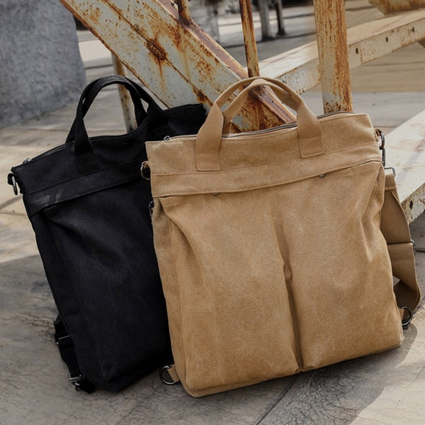 Baumwolle Canvas Basic Tasche mit Taschen Alltagstasche Reise Große Taschen waschbar Tota für Frauen Umhängetasche Rucksack