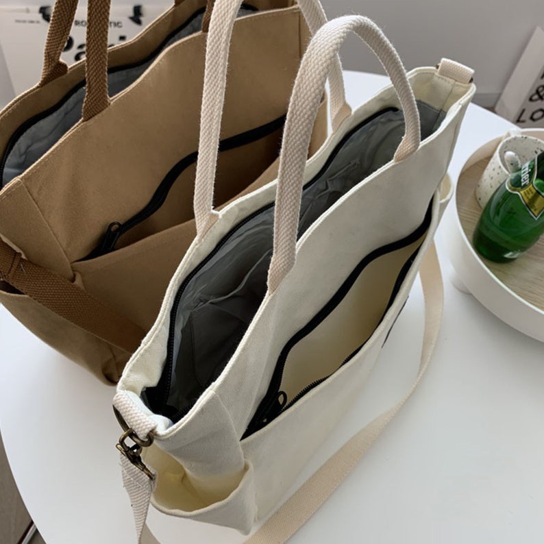 Cotton Canvas Basic Bag Everyday Bag Travel Large Pockets - Etsy