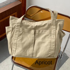 Cotton canvas Basic bag with big pockets everyday bag Travel Large pockets washable Crossbody shoulder bag for women daily bag Eco Friendly image 7