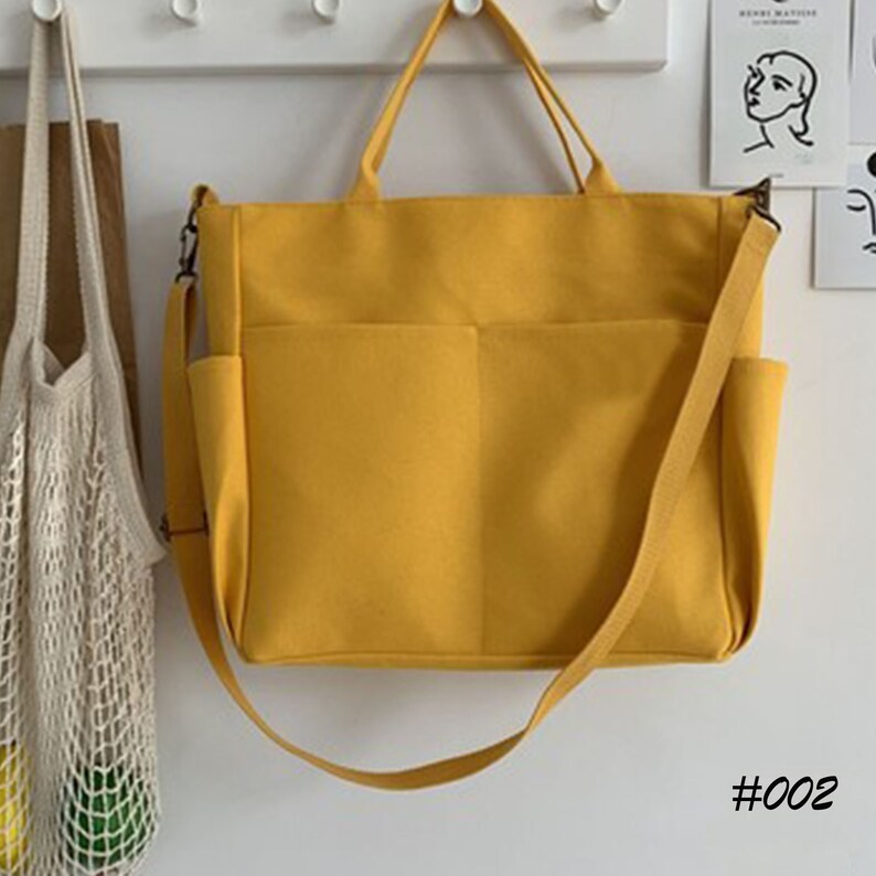 Cotton Canvas Bag Daily Bag Travel Large Pockets Washable Etsy