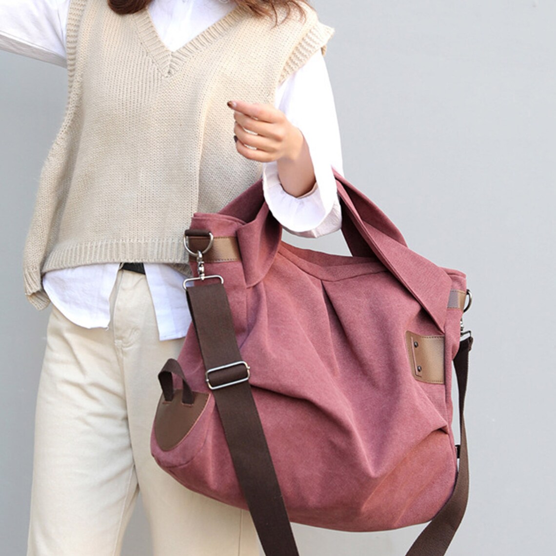 Canvas Tote Handbag Shoulder Bucket Bag Vintage Crossbody Etsy