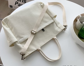 Cotton Canvas Basic Bag Everyday Bag Travel Large Pockets Washable Tota Bag Crossbody Shoulder Bag for Women Adjustable Strap(With LOGO)