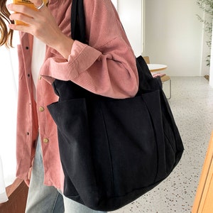 Cotton Canvas Basic Bag With Big Pockets Everyday Bag Travel - Etsy