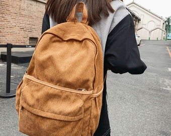 Große Kapazität Vintage Reise Cord Rucksack mit Laptop-Hülle Retro Mehrere Taschen für Frauen Alltagstasche Schultasche Geschenk für Sie