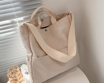 Cotton Canvas Bag Basic Everyday Bag Travel Large pockets Daily Bag Crossbody Shoulder Bag for Women