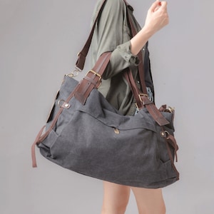 Large Tote Bag - Cotton Canvas Handbag Duffel Bag Vintage Zippered Tote Bag Adjustable Strap Gifts for Her Weekender Bag