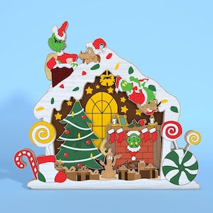 Christmas House Standing Layer Wood Sign Svg,Grinchmas Layer Cut File, Multilayer Cartoon Christmas Svg,Christmas Decor ,Glowforge Svg File