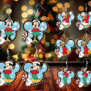 Merry Christmas Cartoon Character Earring Svg, Cartoon Mouse Svg, Lasercut File Svg, Cartoon Duck Svg, Wooden Jewelry Svg, Glowforge File