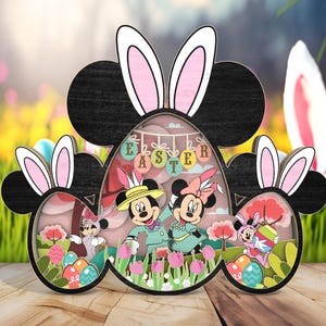 Happy Easter Multilayer Cartoon Character Standing Svg,Wooden Cartoon Egg Svg, Funny Mouse Lasercut File Svg,Holiday Egg Hunt Home Decor Svg