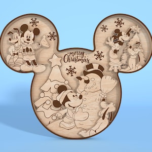 3D Multilayer Cartoon Weihnachten Laser Cut Datei SVG, Weihnachten Maus Kopf Stehende Schicht Holzschild Holzschild, Weihnachtsdekor SVG, Glowforge SVG Datei