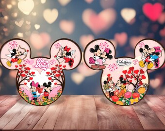 3D Multilayer Happy Valentine's Day Couple Mouse Standing Svg, Wooden Head Mouse Home Decor Svg, Floral Cartoon Character Lasercut File Svg