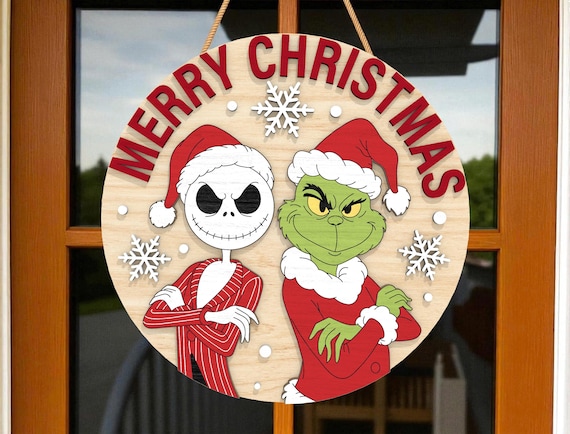 ジャック・スケリントンとグリンチのクリスマスサインSVG、メリー