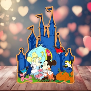 3D meerlaagse Valentijnsdag kasteel gesneden bestand Svg, paar muis staande Svg, Valentine houten bord, Valentijnsdag geschenk, stripfiguur Svg
