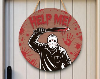 Cartello porta horror "Aiutami" spaventoso in formato SVG, file SVG di Halloween, file SVG per decorazioni per la casa di Halloween, file laser Glowforge