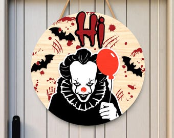 Creepy Clown Door Sign SVG, Horror Halloween Round Wood Sign Laser Cut File, Scary Welcome Decor, Digital Download for Cricut Silhouette