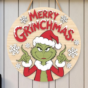 Christmas Funny Round Sign SVG, Holiday Door Hanger Laser Cut File, Festive Layered Wood Sign Template, Winter Glowforge Decor