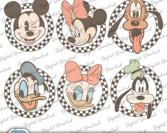 Retro Checkered Mouse and Friends Bundle 6 Designs PNG, Vacay Mode Png, Magical Kingdom Png, Mouse Vacation Png