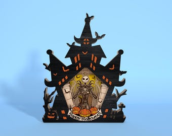 Halloween Film Standing Layer Laser Cut Datei svg, lustiges Halloween Holzschild svg, Halloween Charaktere svg, Halloweendekor, Glowforge svg datei