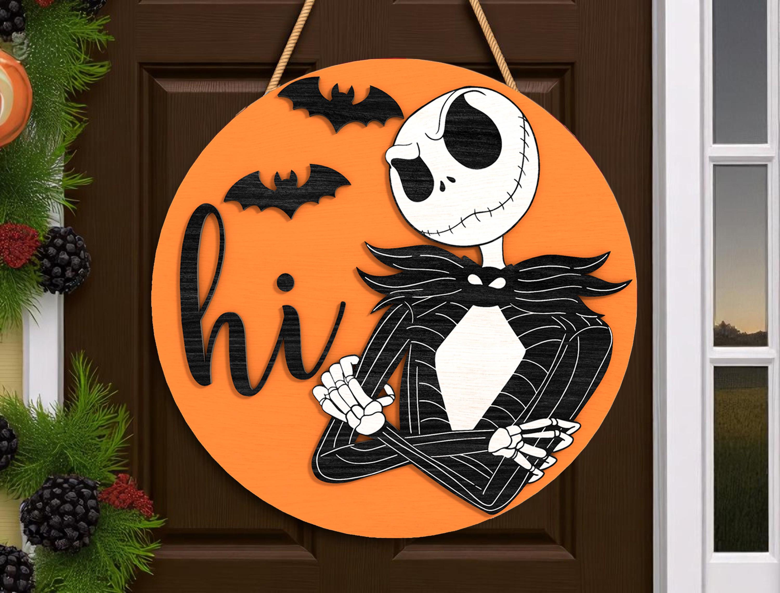 Skeleton Hello. Sign Cute Skeleton Halloween Door Sign SVG, Fun Hi Welcome Round Sign Laser ...