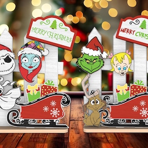 Merry Christmas Cartoon Character Standing Svg, Merry Grinchmas Lasercut File Svg, Skeleton Family Svg, Wooden Xmas Present Home Decor Svg