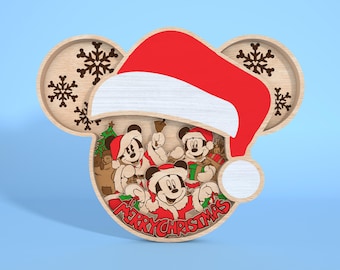 Mouse Head Standing Layer Wood Sign Svg,Cartoon Christmas Multilayer Laser Cut File Svg,Christmas  Gift,Christmas Decor ,Glowforge Svg File