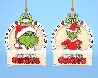 Grinchmas Countdown Ornament Svg,Christmas Ornament Laser Cut Svg, Christmas Calendar Ornament Svg,Days Until Christmas Svg ,Glowforge Files