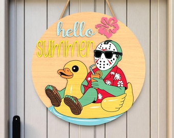 Rolig Hej Sommar SVG-skylt, Anka Float tropisk dryck laserskuren fil, lagerträskärning för Glowforge Cricut silhuett, sommardörrskylt