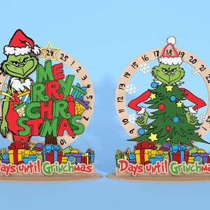 Segno di legno in piedi per il conto alla rovescia di Natale SVG, Merry Grinchmas SVG, Giorni fino a Natale SVG, Conto alla rovescia per Natale SVG, Calendario di Natale SVG