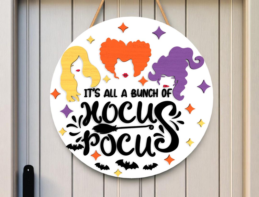 Funny Witch Door Hanger SVG, Halloween Round Wood Sign File for Laser ...