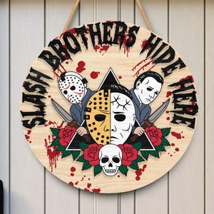 Scary Brothers Round Sign SVG, Horror Door Sign Laser Cut File , Bloody Welcome Halloween Decor, Spooky Glowforge SVG for Porch