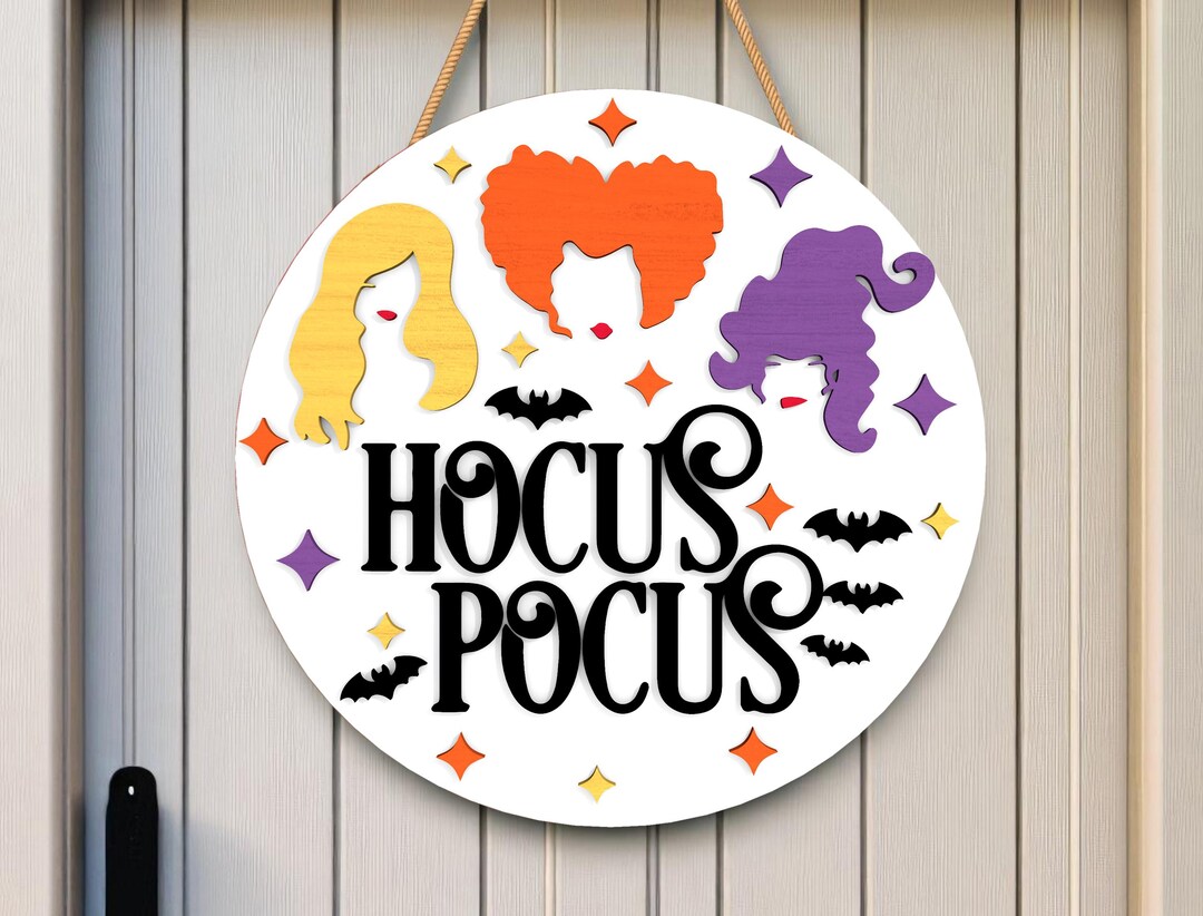 Halloween Door Sign SVG for Laser Cut, Hocus Pocus Witches Head ...