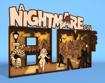Haunted Street Horror Scene, Halloween Layered Wood Sign, Nightmare Wall Art SVG, Spooky House Laser Cut File