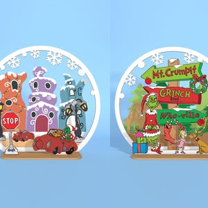 Cartoon Christmas Standing Laser Cut File Svg, Merry Grinchmas Layer Cut File,Funny Christmas Wood Sign Svg, Christmas Decor, Glowforge File