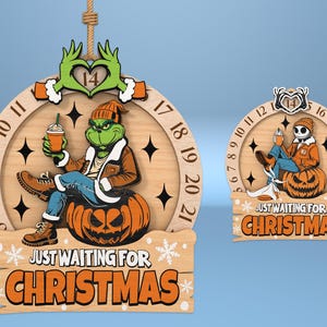 Kerst Countdown Ornament Lasergesneden Svg, Grinchmas Ornament Svg, Kerstkalender Ornament Svg, dagen tot kerst Svg, Glowforge-bestanden
