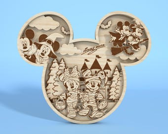 3D Multilayer Cartoon Halloween Laser Cut File Svg,Halloween Mouse Head Standing Layer Wood Sign Svg,Halloween Decor Svg ,Glowforge Svg File