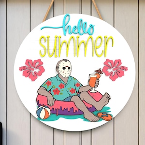 Summer Beach Laser Cut File | Funny Hello Summer SVG for 3mm Wood Sign | Pool Door Hanger Glowforge Download