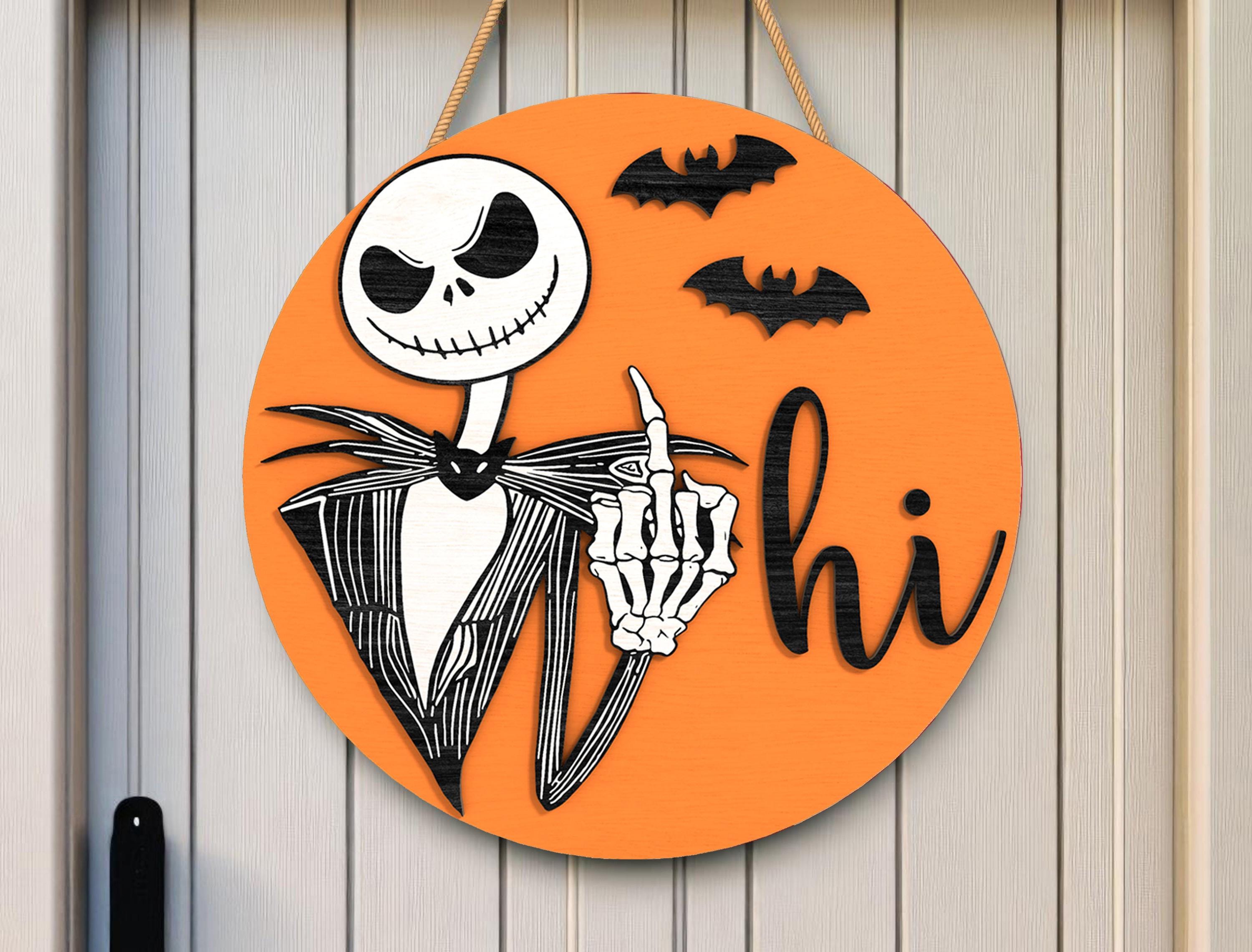 Skeleton Hello. Sign Funny Skeleton Halloween Door Sign SVG , Middle Finger Welcome Laser ...