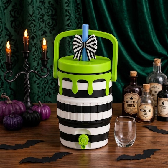 Spooky Striped Can Cooler STL, Halloween Beverage Dispenser 3MF File, Green Drip Drink Cooler, 3D Printable Digital Download