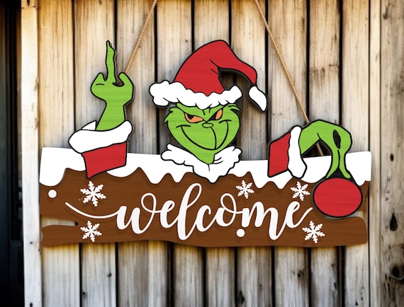 Christmas Wooden Welcome Sign Laser Cut SVG, Funny Winter Door Hanger, Holiday Porch Decor Glowforge File Svg