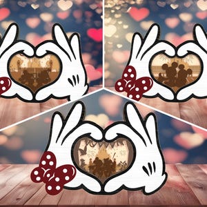 3D multicouche Happy Valentine's Day main couple souris debout Svg, amour fichier découpé au laser, forme de coeur en bois, personnage de dessin animé décoration d'intérieur Svg