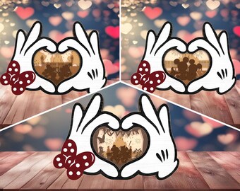 3D Multilayer Happy Valentine's Day Hand Couple Mouse Standing Svg, Love Lasercut File, Wooden Heart Shape, Cartoon Character Home Decor Svg