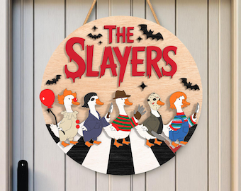 Funny Duck Horror SVG, Halloween Goose Door Sign Laser Cut File, Spooky Slayers Walk Sign for Glowforge, Cricut, Silhouette Crafting