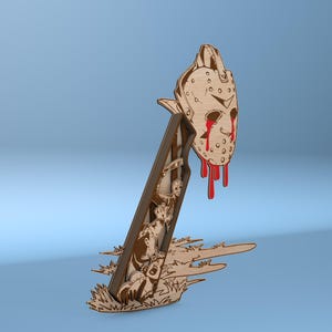 Archivo de corte láser de múltiples capas de terror Svg, signo de máscara de terror Svg, cuchillo de terror Svg, escena de película de terror Svg, decoración de Halloween, archivo de corte Glowforge