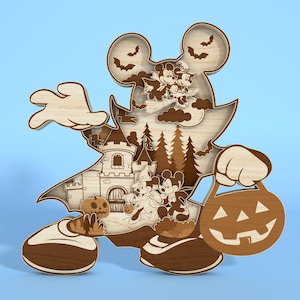 3D wielowarstwowy Halloween kreskówka stojąca warstwa drewniany znak Svg, plik cięcia laserowego Happy Halloween Svg, dekoracja Halloween Svg, cukierek albo psikus Svg