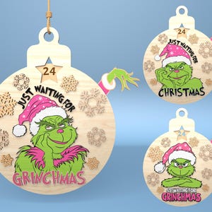 Weihnachts-Countdown-Verzierung Laser Cut-Svg, Grinchmas Verzierungs-Svg, Tage bis zu Weihnachten Svg, Weihnachts-Countdown-Kalender, Glowforge-Dateien